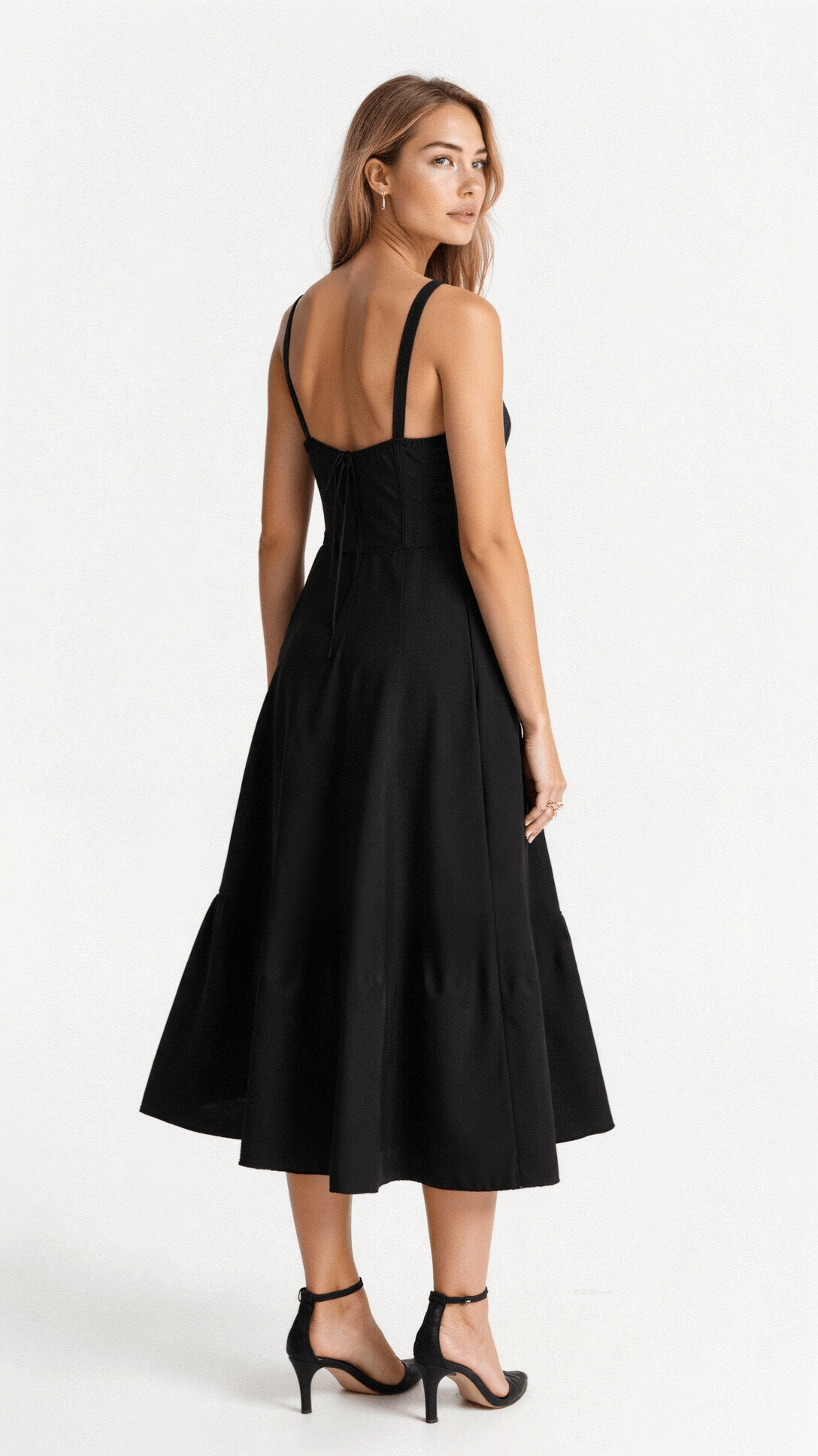 Women's Floral Midi Dress With Sweetheart Neckline And Front Slit