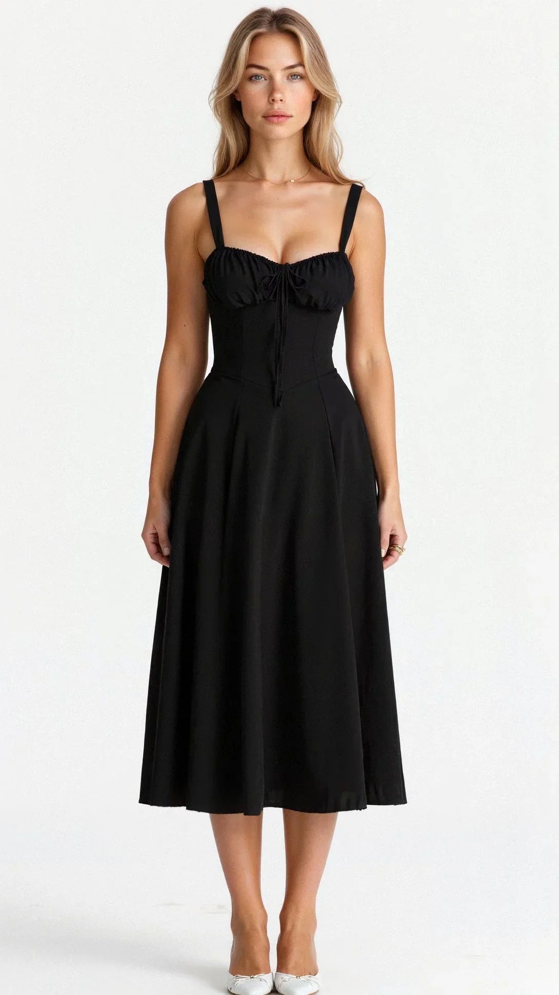 Women's Floral Bustier Midi Dress With Front Slit And Fitted Waist