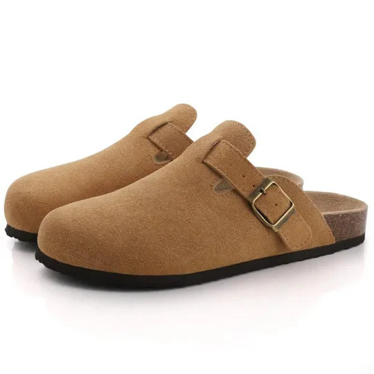 Women's Suede Cork Slippers With Buckle Strap