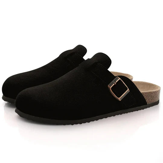 Women's Suede Cork Slippers With Buckle Strap