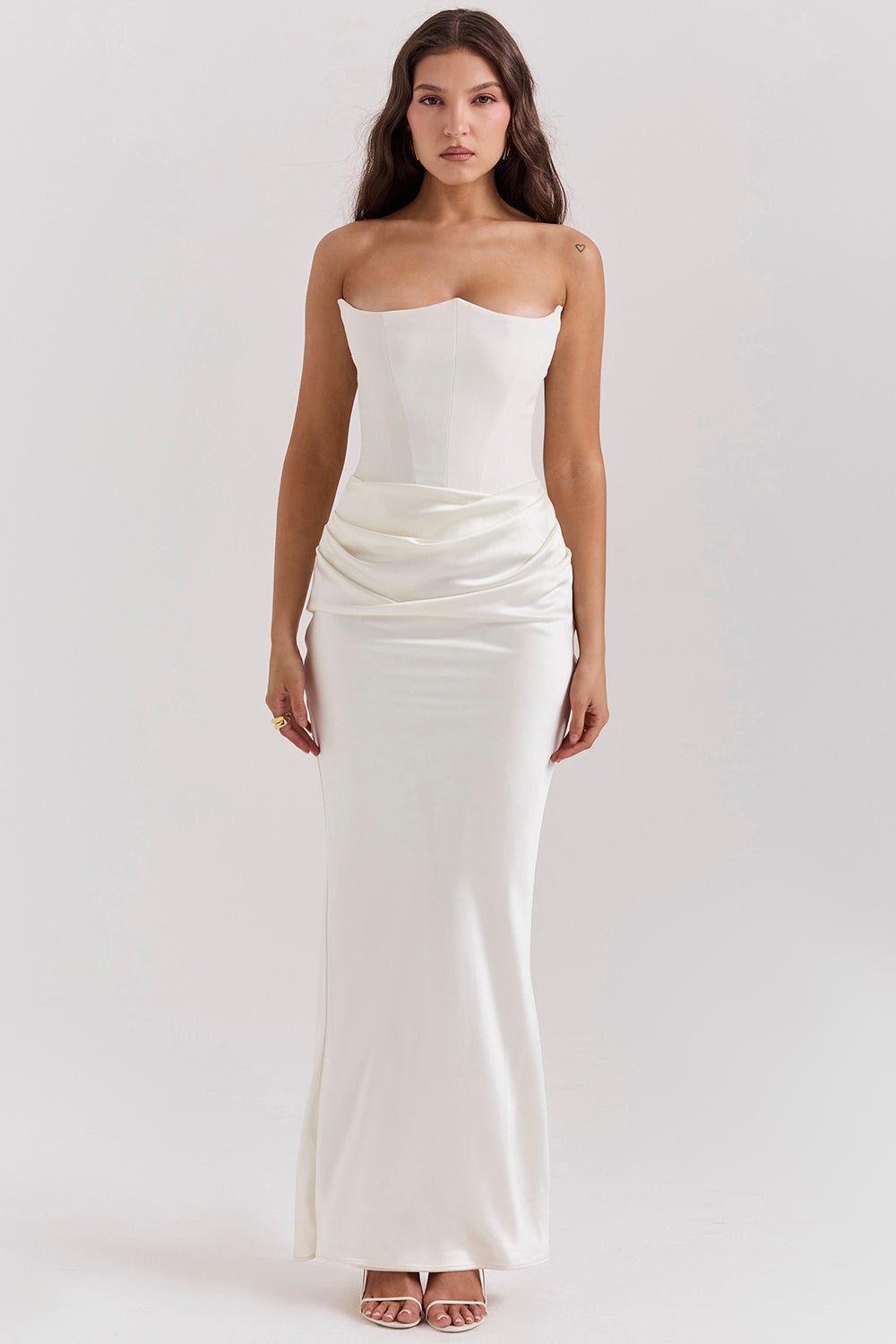 Women's Strapless Maxi Dress With Draped Waist & Slim Fit