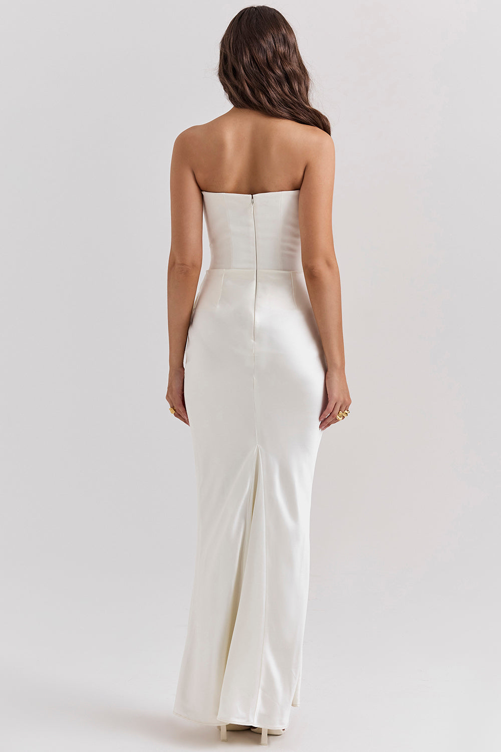 Women's Strapless Maxi Dress With Draped Waist & Slim Fit