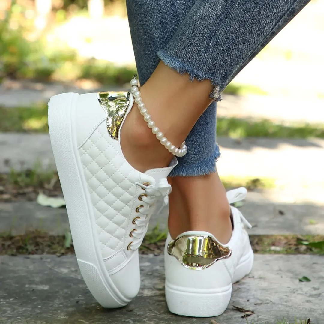 Women's Orthopedic Quilted Sneakers With Lace-up Closure