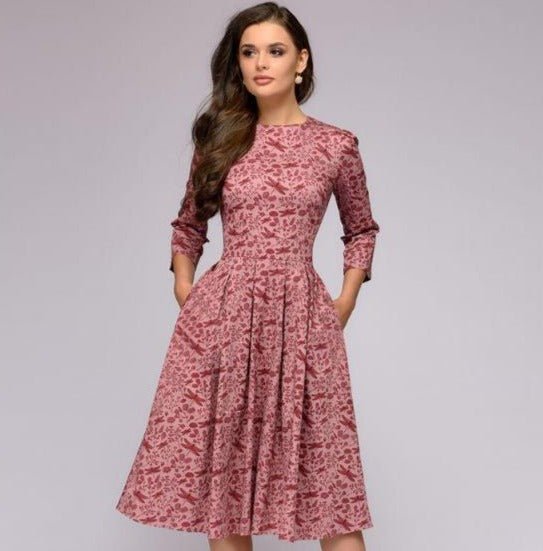 Women's Floral Midi Dress With Half Sleeves
