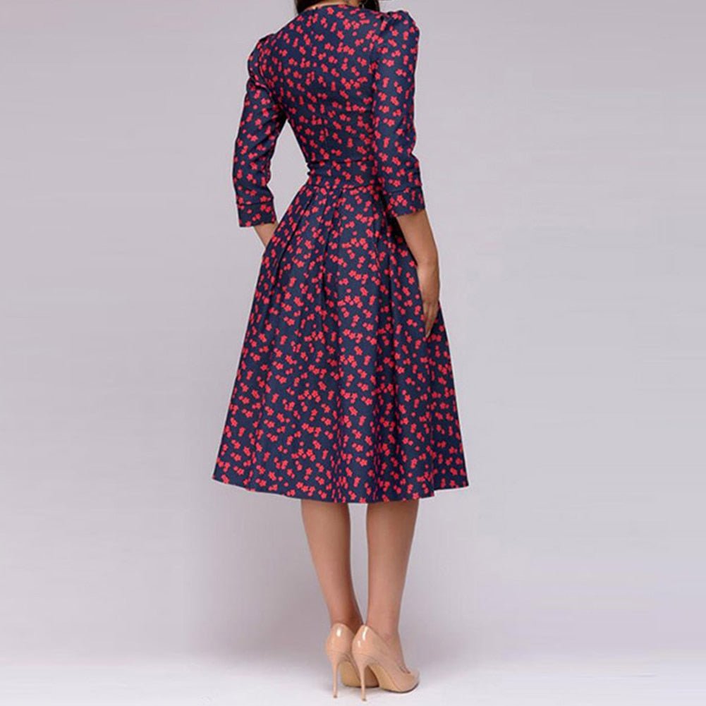 Women's Floral Midi Dress With Half Sleeves