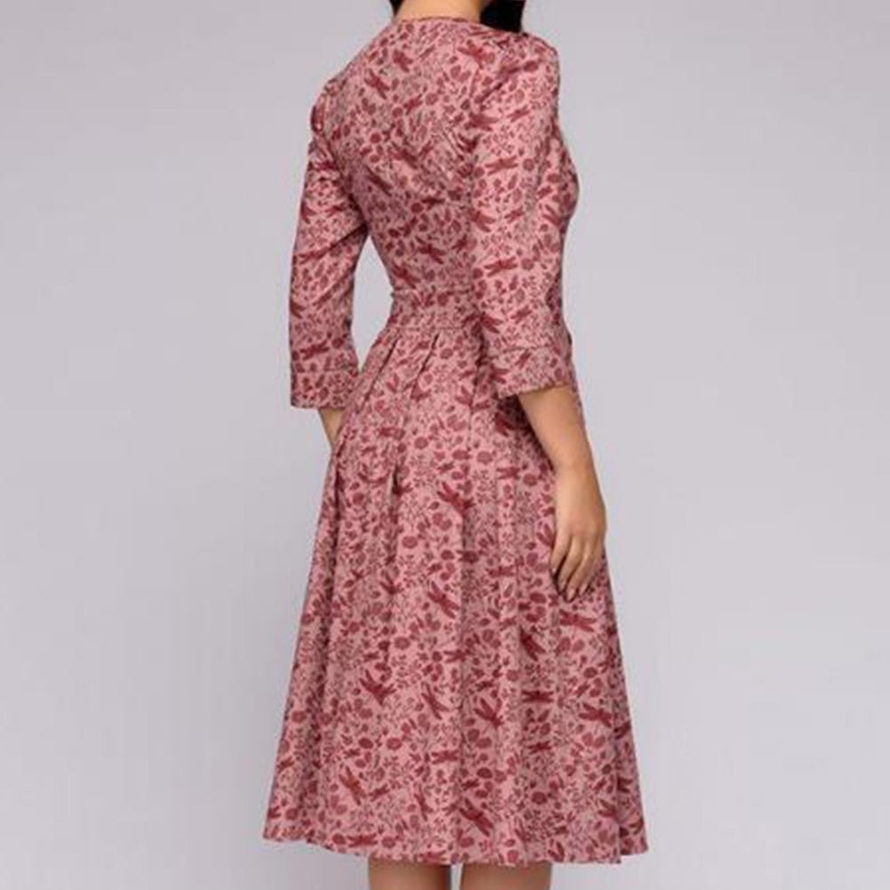 Women's Floral Midi Dress With Half Sleeves