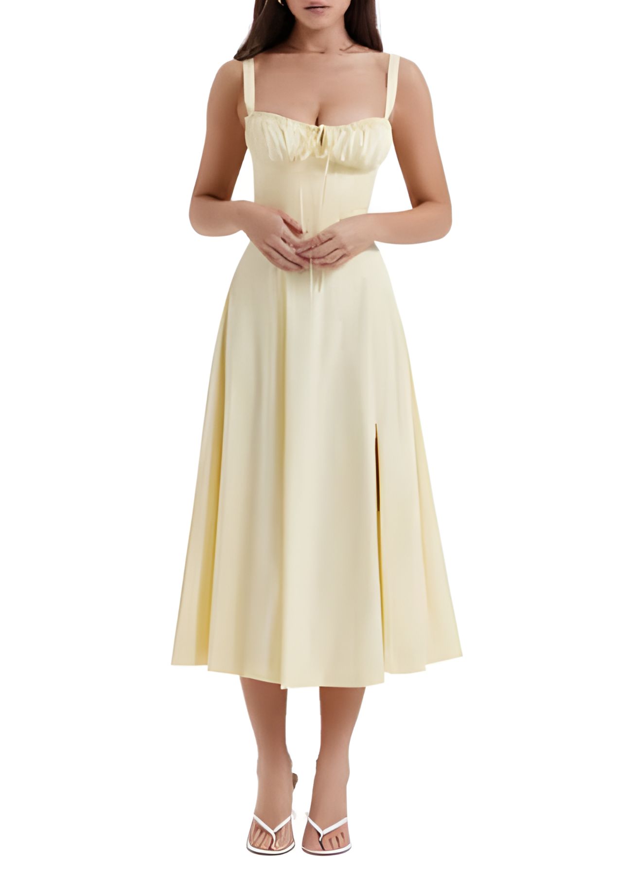 Women's Floral Sweetheart Neckline Summer Maxi Dress With Front Slit