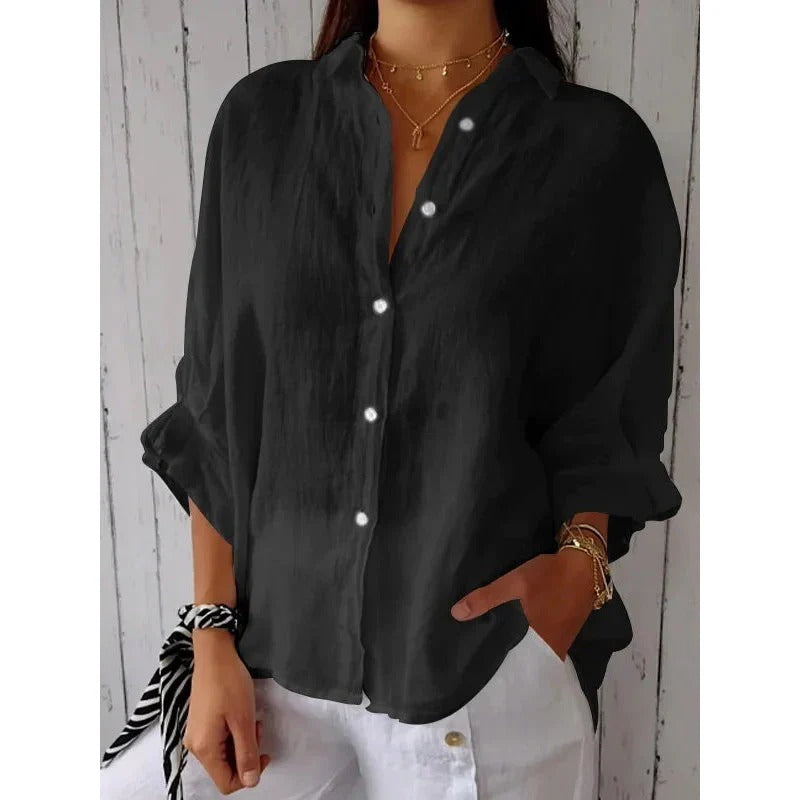 Women's Linen Button-down Shirt With Long Sleeves