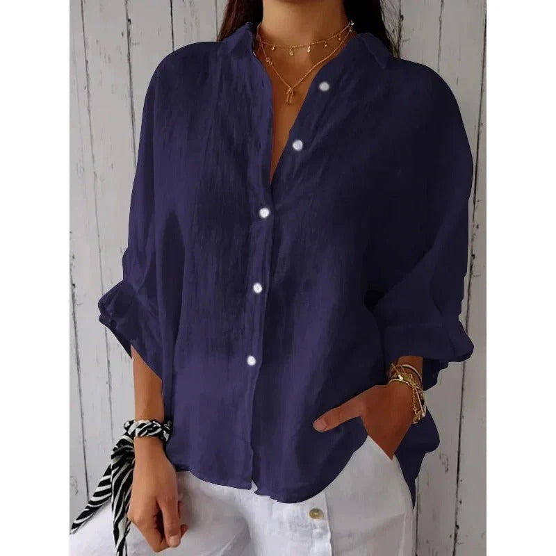 Women's Linen Button-down Shirt With Long Sleeves