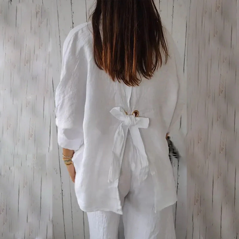 Women's Linen Button-down Shirt With Long Sleeves
