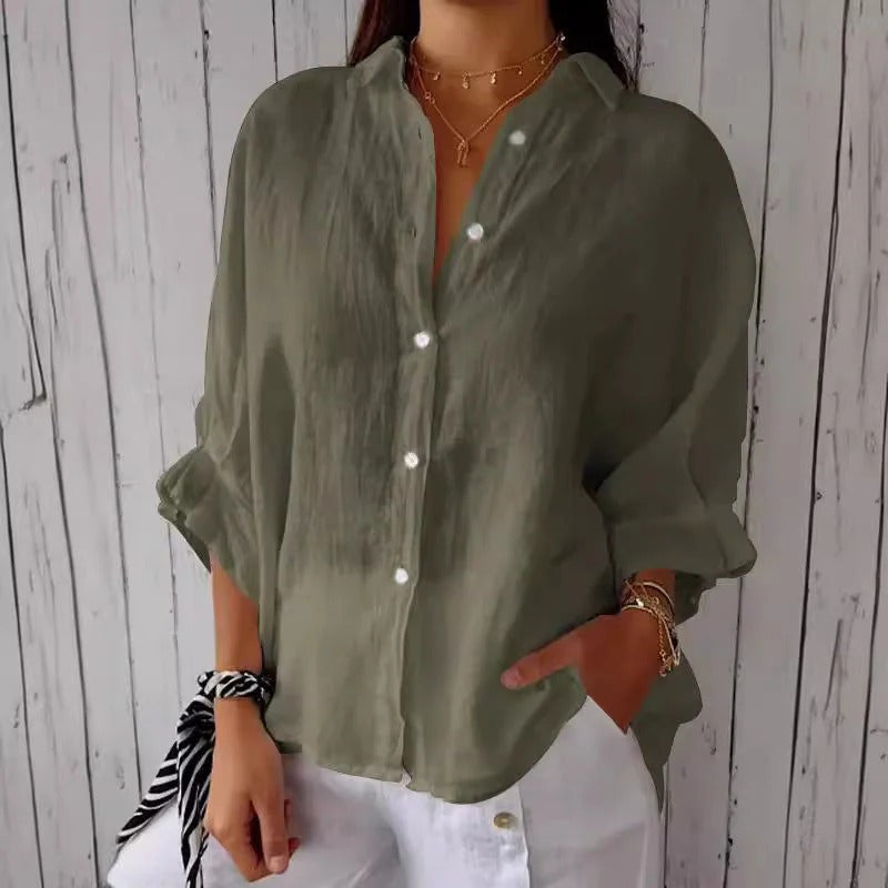 Women's Linen Button-down Shirt With Long Sleeves