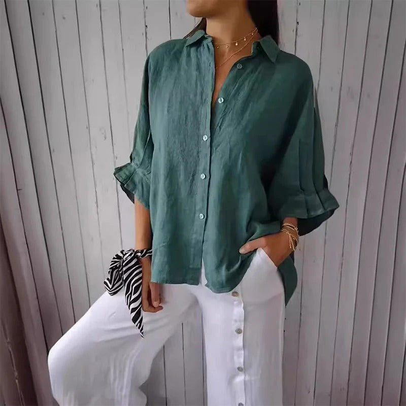 Women's Linen Button-down Shirt With Long Sleeves