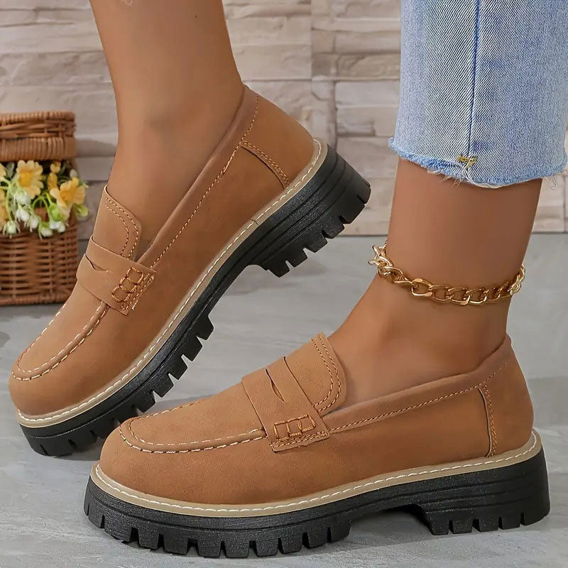 Women's Chunky Loafers With Non-slip Sole And Round Toe