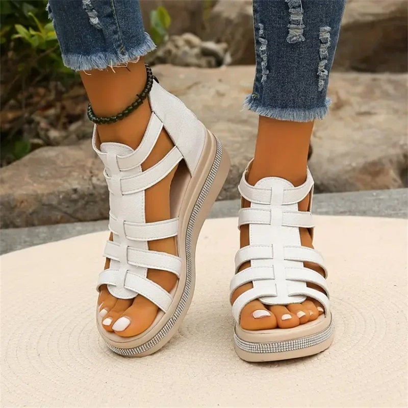 Women's Strappy Wedge Sandals With Rhinestone Detail
