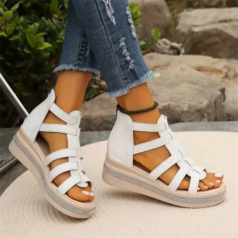 Women's Strappy Wedge Sandals With Rhinestone Detail