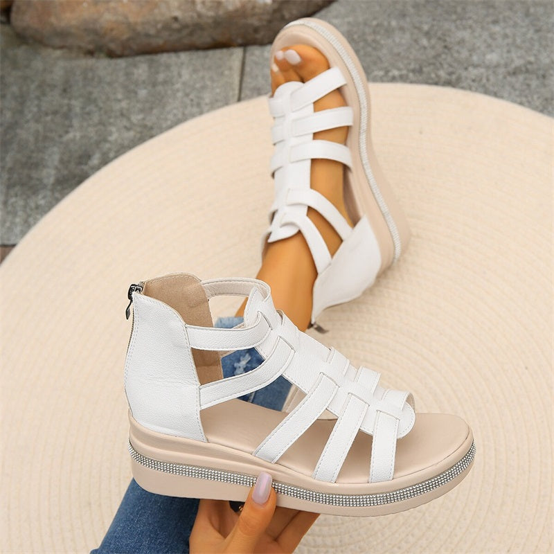 Women's Strappy Wedge Sandals With Rhinestone Detail