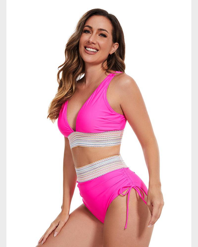 Women's Halter Bikini Set With Crochet Trim And High-waisted Bottoms