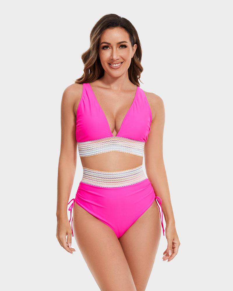 Women's Halter Bikini Set With Crochet Trim And High-waisted Bottoms