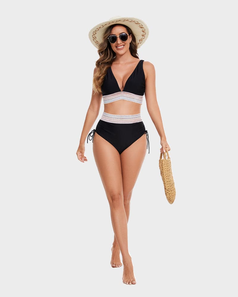 Women's Halter Bikini Set With Crochet Trim And High-waisted Bottoms