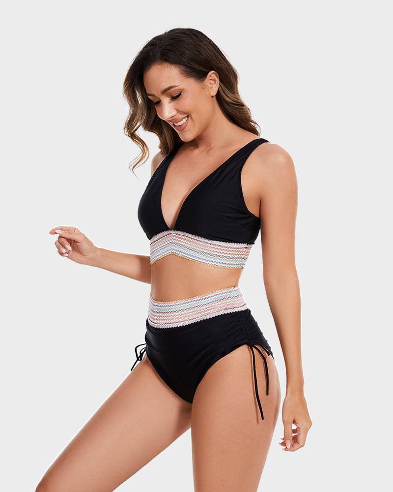 Women's Halter Bikini Set With Crochet Trim And High-waisted Bottoms