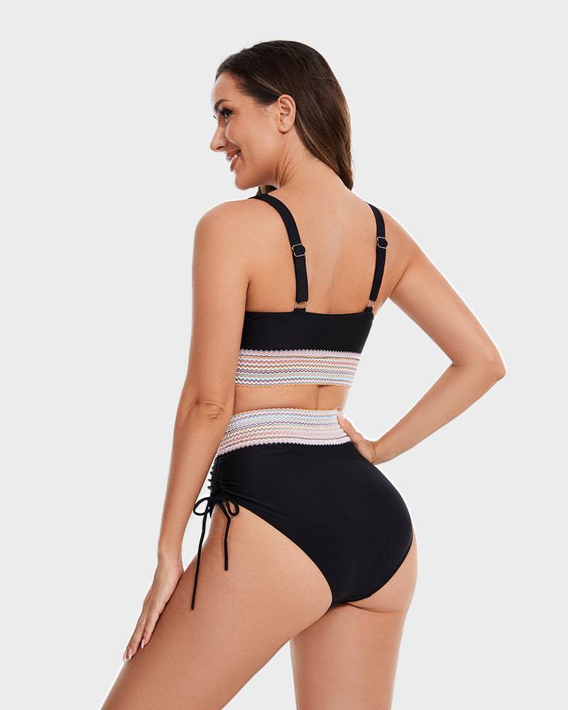 Women's Halter Bikini Set With Crochet Trim And High-waisted Bottoms