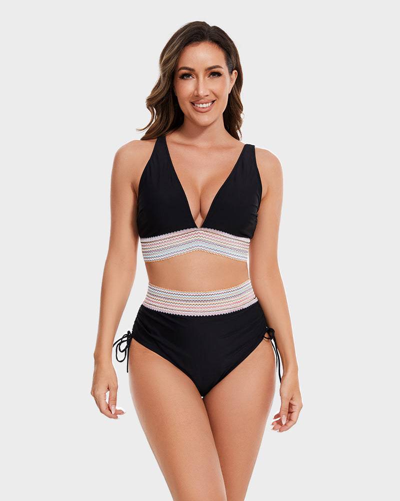Women's Halter Bikini Set With Crochet Trim And High-waisted Bottoms