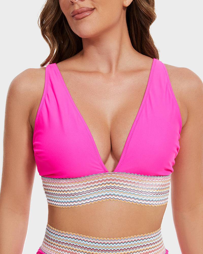 Women's Halter Bikini Set With Crochet Trim And High-waisted Bottoms