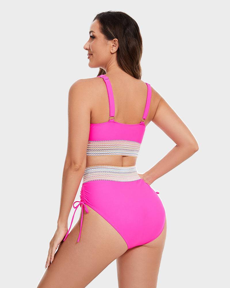 Women's Halter Bikini Set With Crochet Trim And High-waisted Bottoms