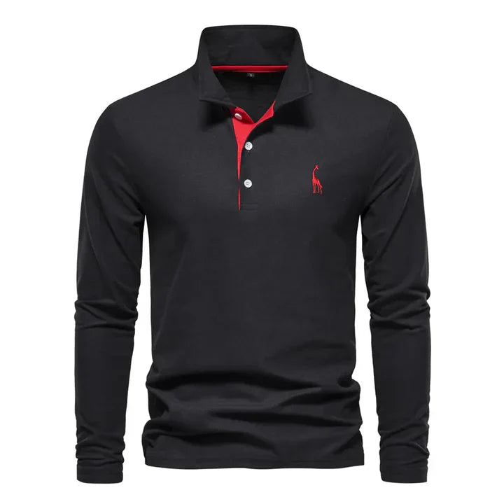 Men's Casual Long-sleeve Polo Shirt With Button Placket
