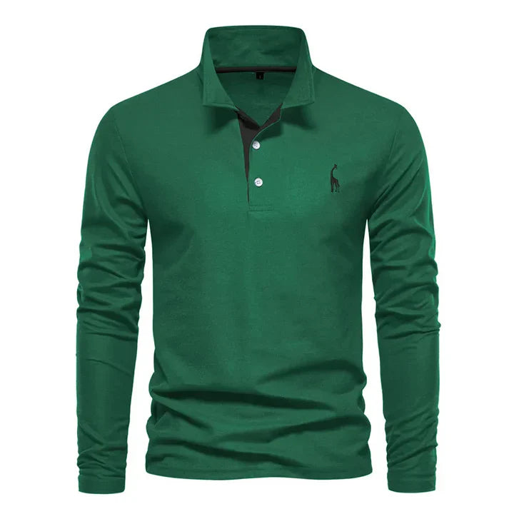Men's Casual Long-sleeve Polo Shirt With Button Placket