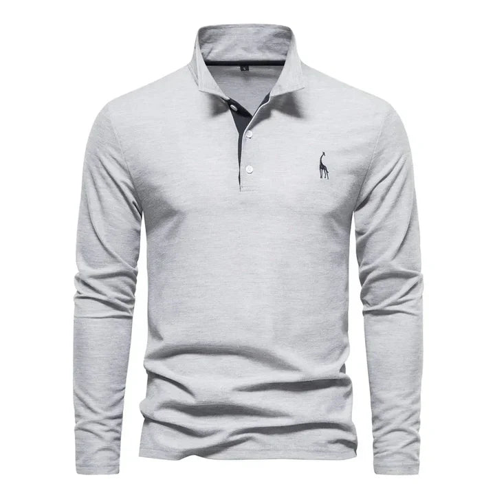 Men's Casual Long-sleeve Polo Shirt With Button Placket