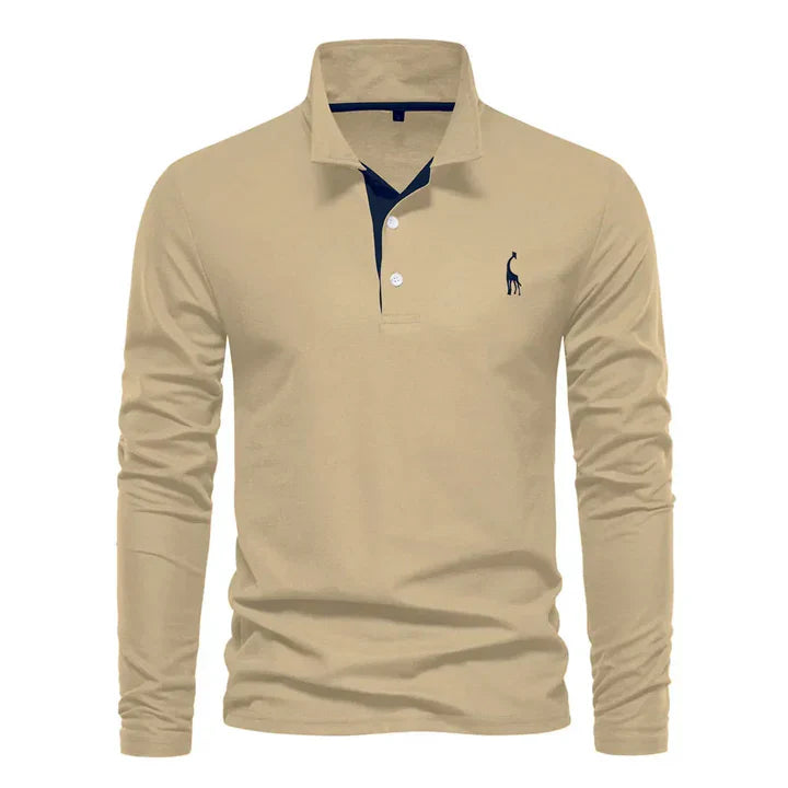 Men's Casual Long-sleeve Polo Shirt With Button Placket
