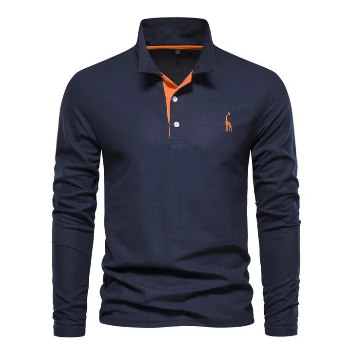 Men's Casual Long-sleeve Polo Shirt With Button Placket