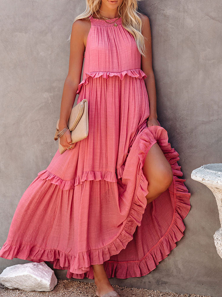 Women's Sleeveless Maxi Dress With Layered Ruffles