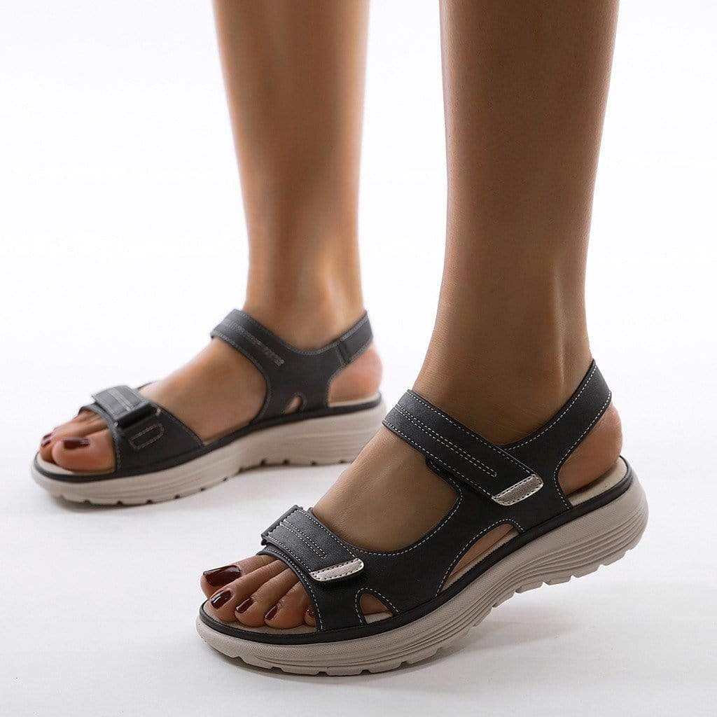 Women's Casual Open Toe Sandals With Velcro Strap & Flat Sole