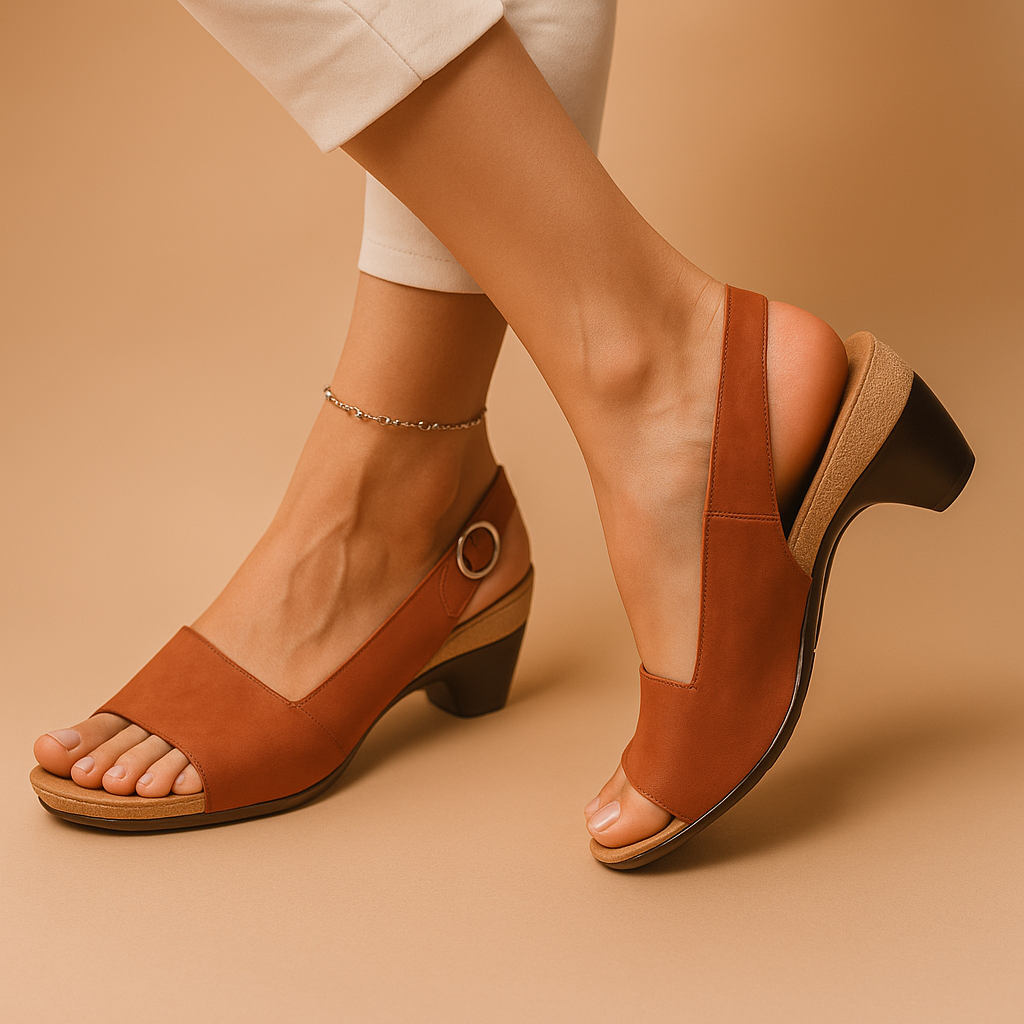 WOMEN'S OPEN TOE SLINGBACK SANDALS WITH ADJUSTABLE BUCKLE AND LOW BLOCK HEEL