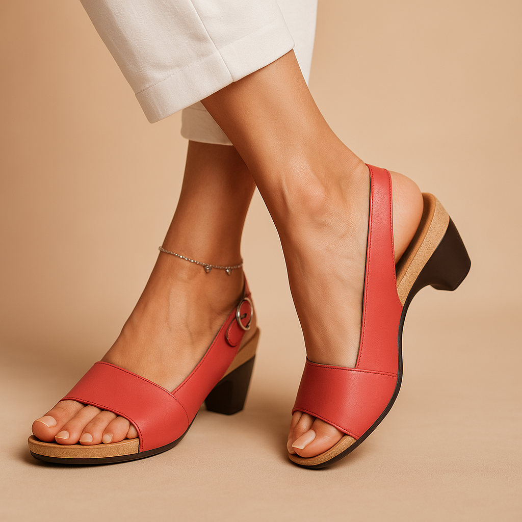 WOMEN'S OPEN TOE SLINGBACK SANDALS WITH ADJUSTABLE BUCKLE AND LOW BLOCK HEEL