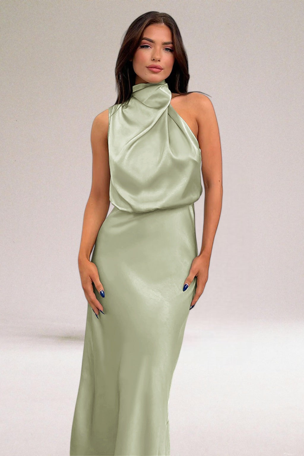 Women's Satin Maxi Dress With Halter Neckline