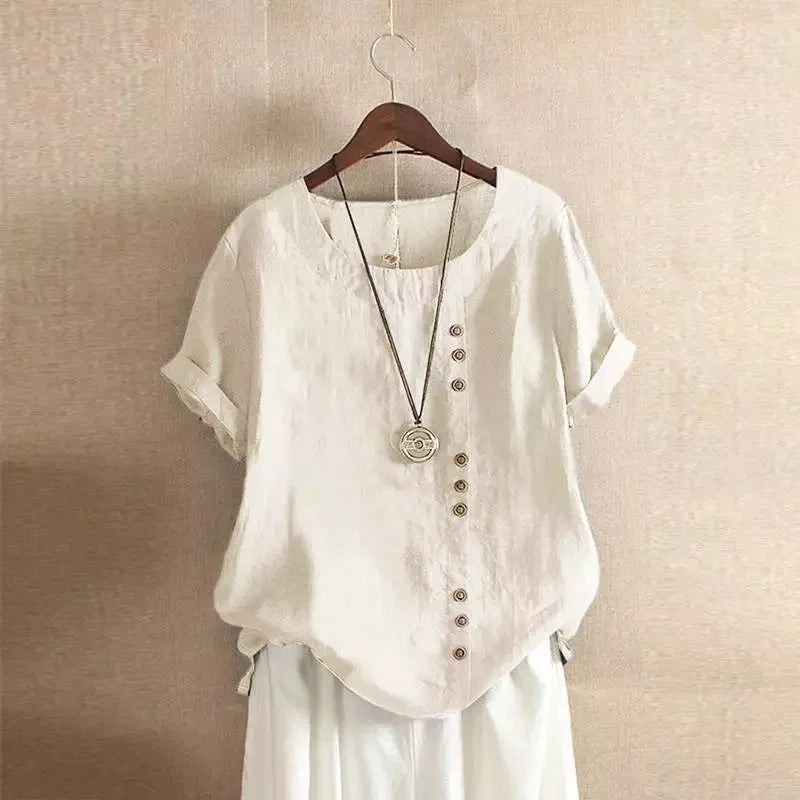 Women's Cotton-Blend Summer Blouse With Button Detail