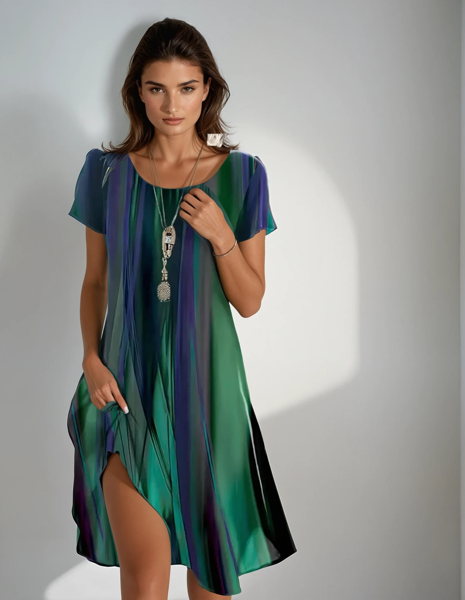 RELAXED MIDI BOHO DRESS WITH COLOR GRADIENT