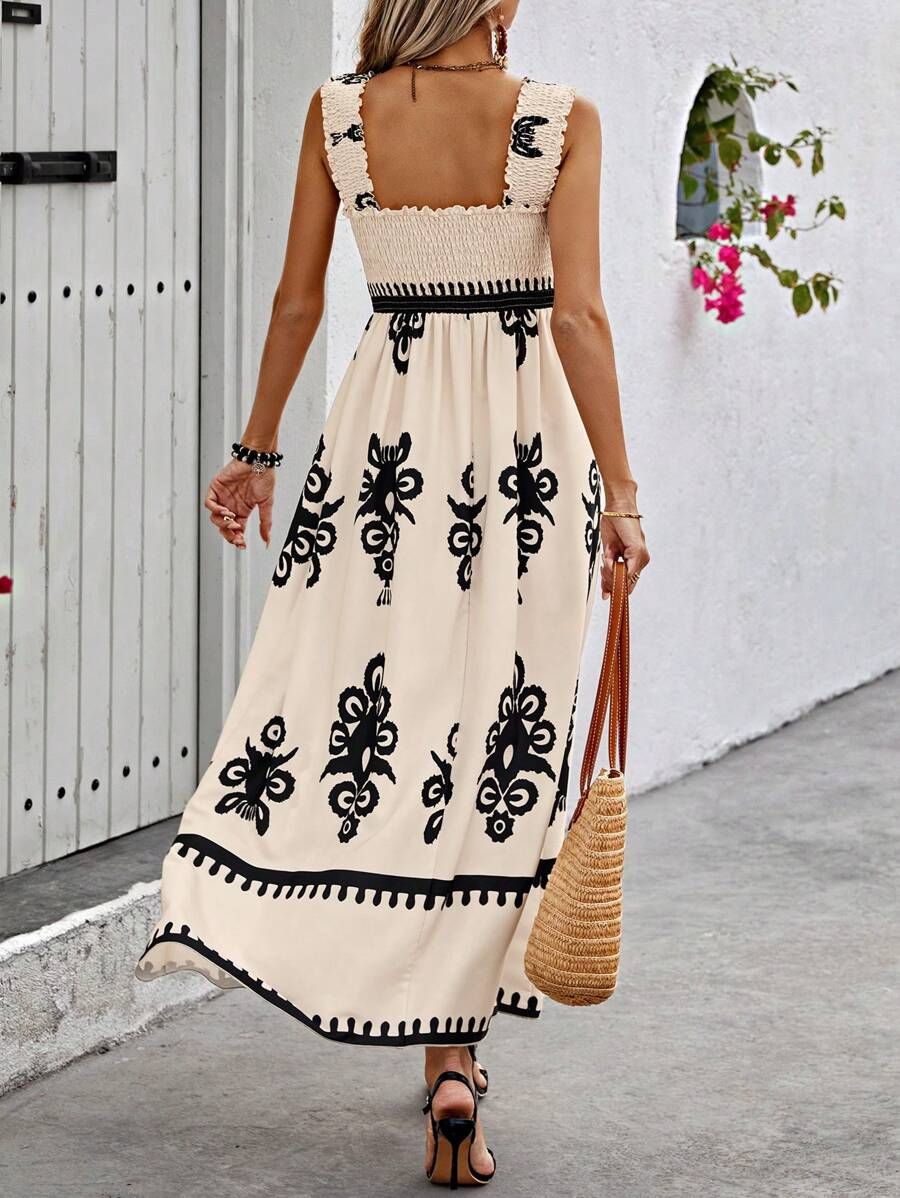 WOMEN'S BOHO MAXI DRESS WITH SQUARE NECK AND SLEEVELESS