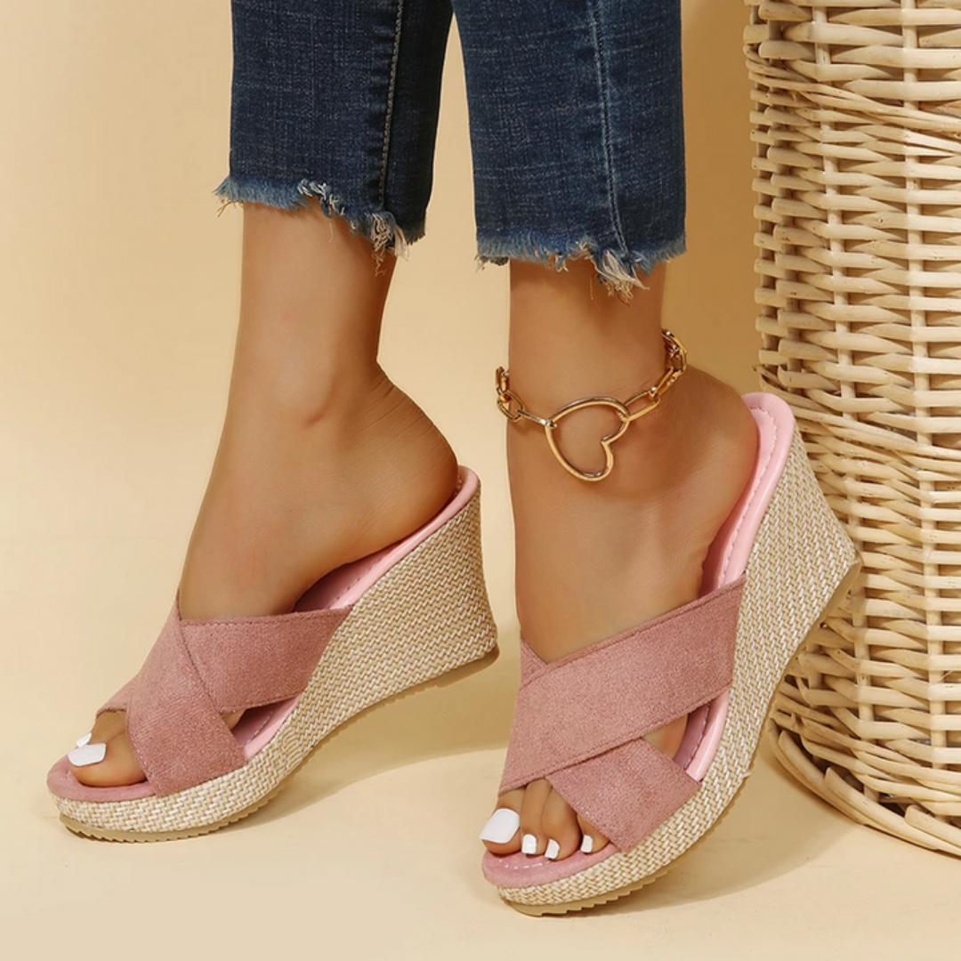Women's Criss-cross Wedge Sandals With Open Heel
