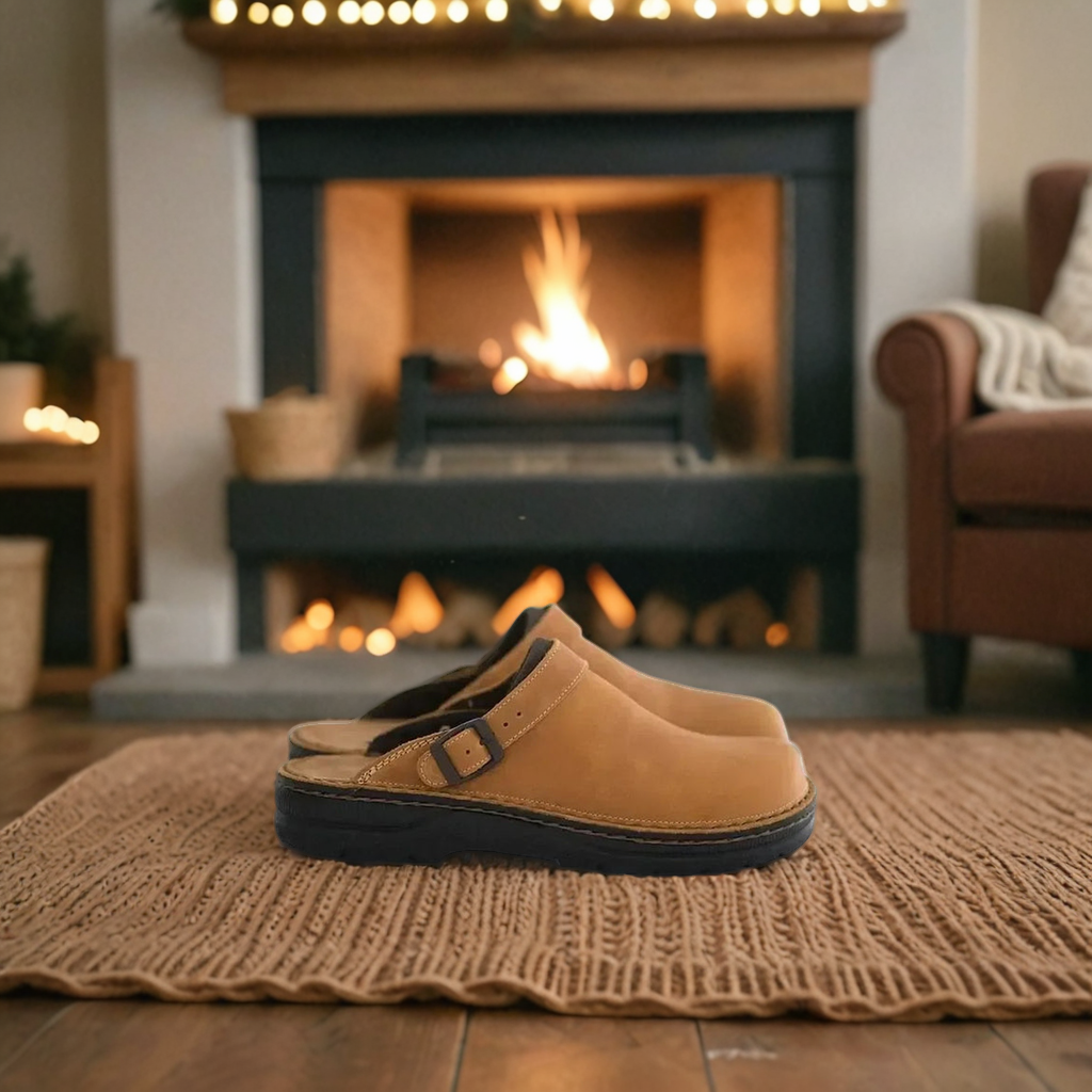 Women's Orthopaedic Leather Slippers With Buckle Strap