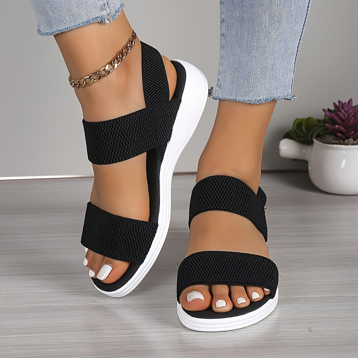 Women's Orthopedic Sandals With Elastic Straps And Cushioned Sole