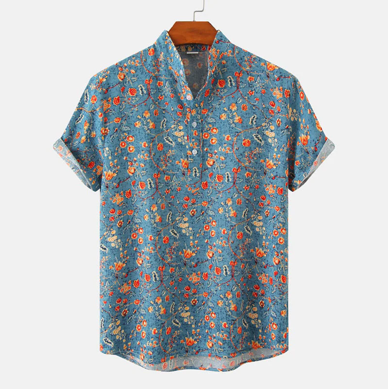 Men's Floral Summer Shirt With Short Sleeves & Buttons