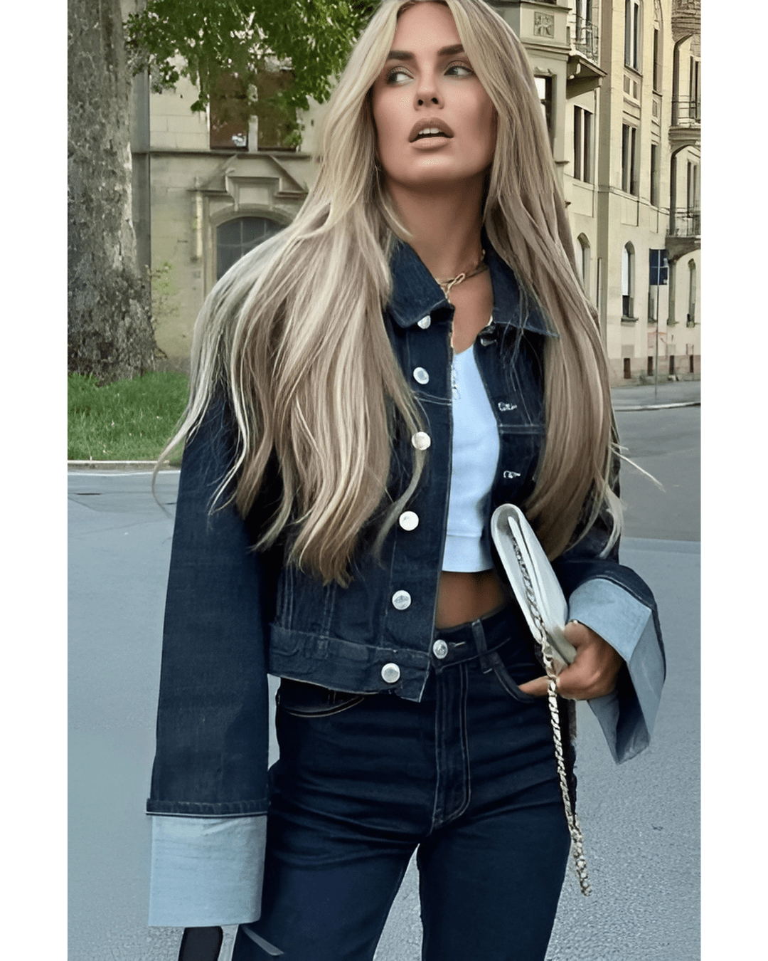 DENIM CO-ORD SET WITH LONG SLEEVES AND COLLAR FOR WOMEN
