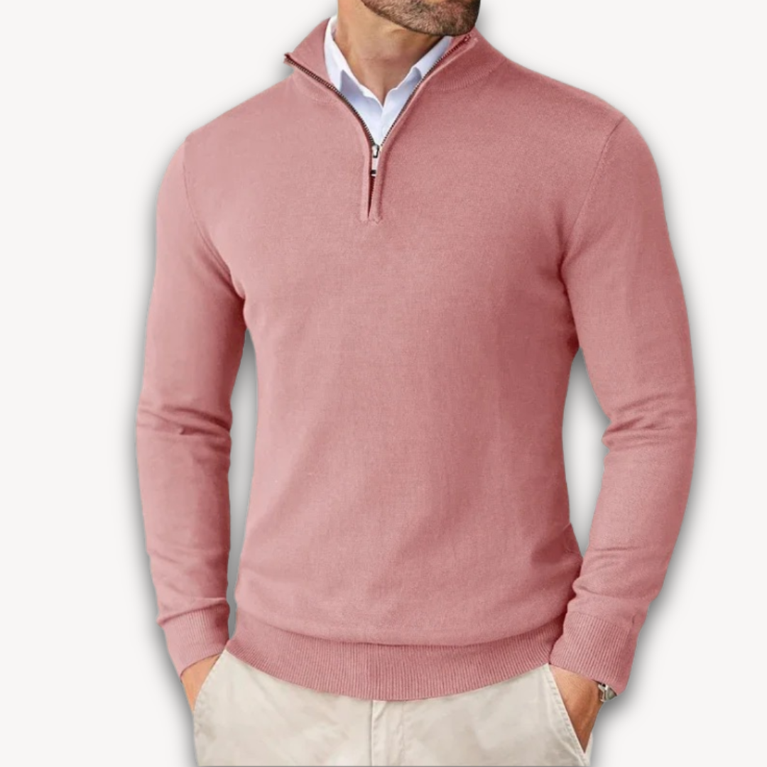 100% COTTON QUARTER-ZIP SWEATER FOR MEN