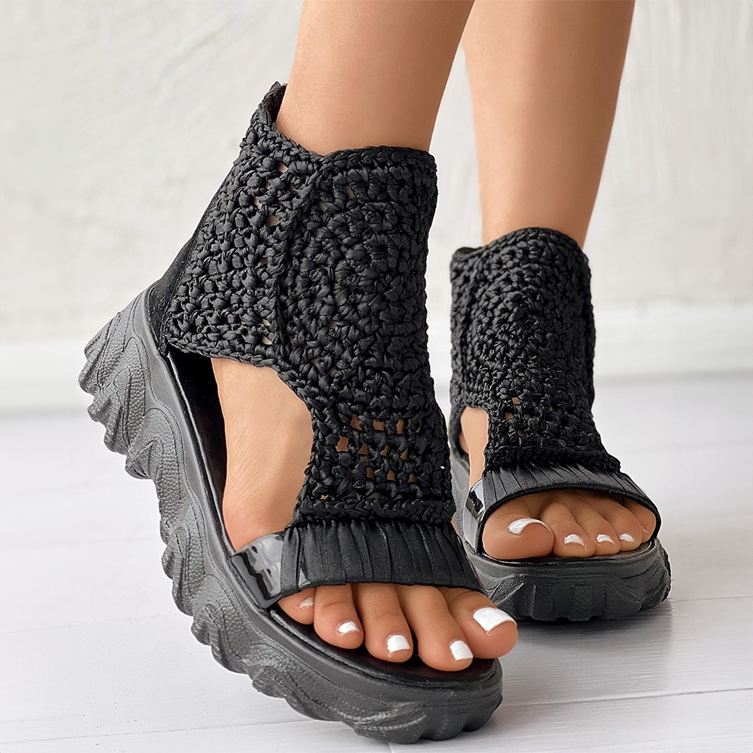Women's Knitted Platform Sandals With Open Toe & Thick Sole