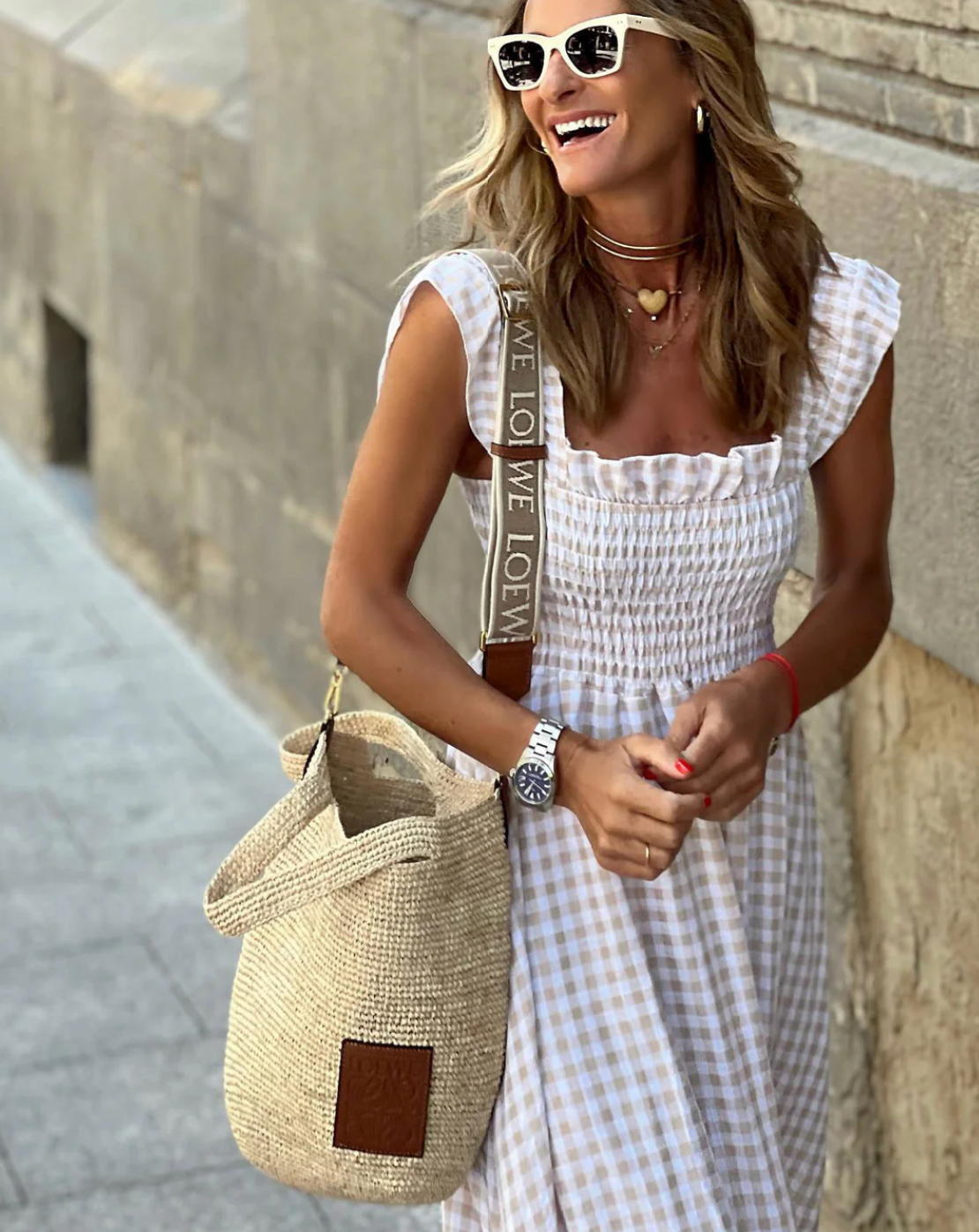 Women's Gingham Maxi Dress With Smocked Bodice & Ruffle Sleeves