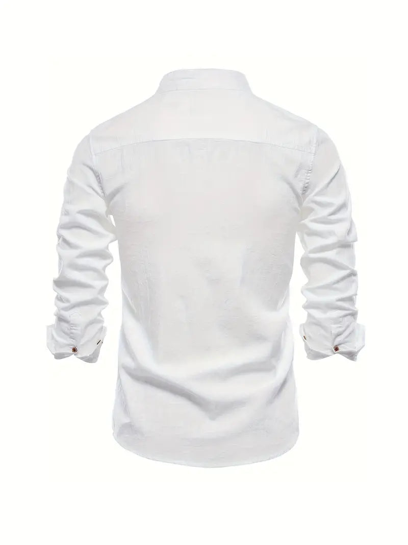 Men's Classic Long Sleeve Button-up Shirt With Mandarin Collar